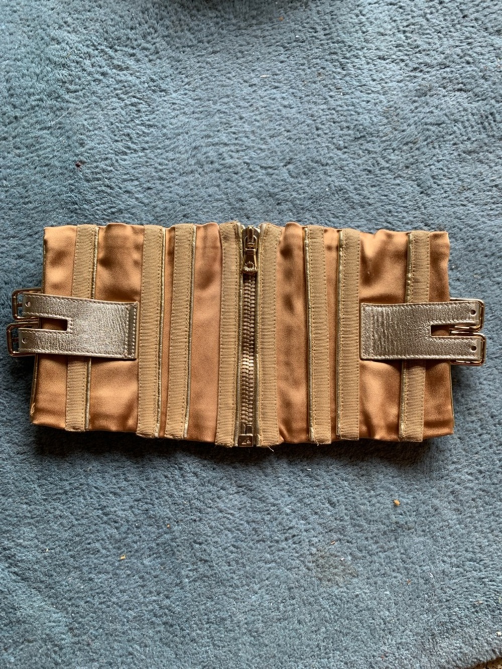 Dolce & Gabbana Copper Tan Beige Gold Silver Corset Zip Belt Sz.42